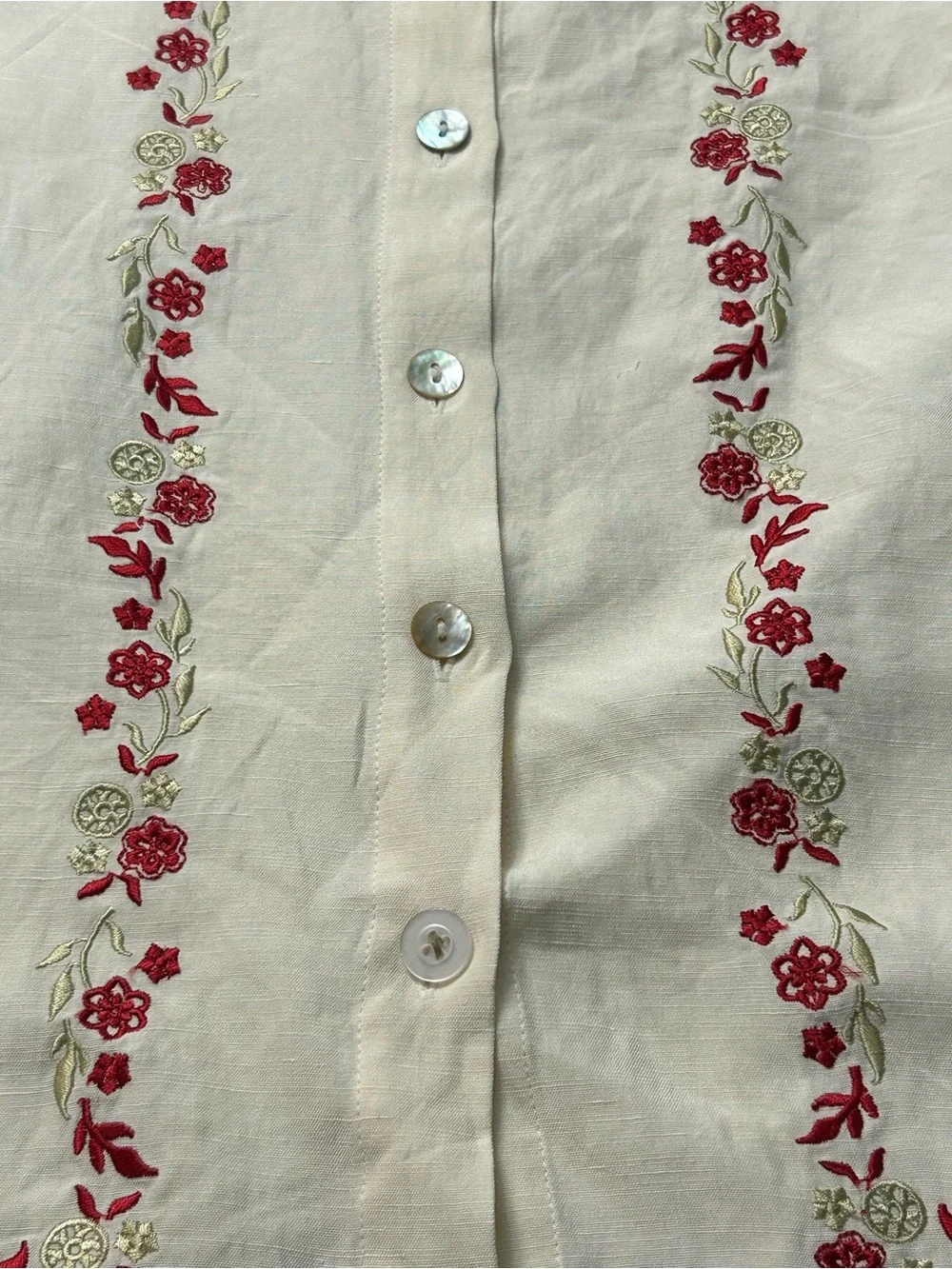 California Style Women’s Ivory Floral Silk Embroidered Bohemian Blouse SZ M EUC - Picture 12 of 12